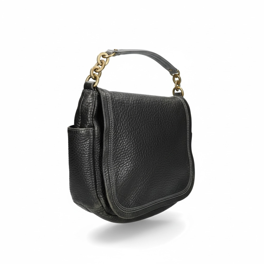 Lanvin Pebbled Leather Hobo Shoulder Bag with Chain Strap